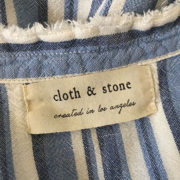 Cloth Stone Anthropologie Shirt Dress Blue Stripe Linen Blend Button Front Large - Picture 3 of 13